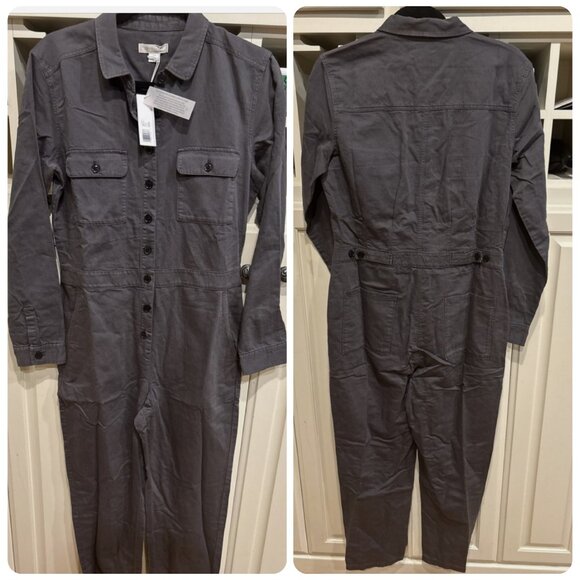 Outerknown SEA Jumpsuit Sz M storm gray button up long sleeve coveralls Pockets! - Picture 2 of 8
